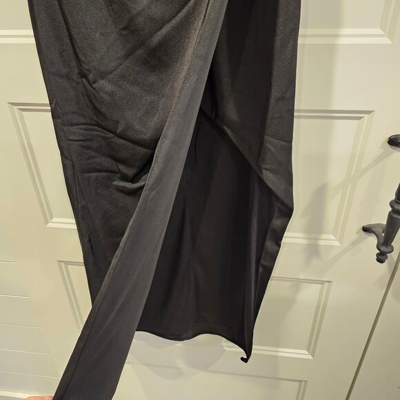 Mac Duggal 68147 Black Feather Trim One Shoulder Sleeveless Midi Dress Size 4 - Picture 8 of 10